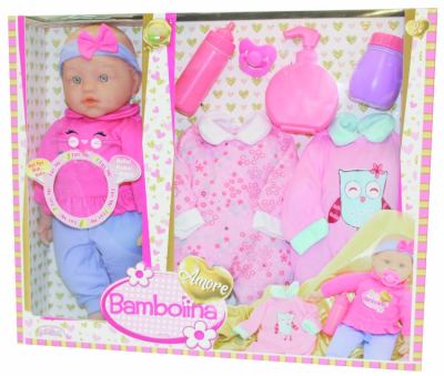 Pop met babygeluidjes en kledij - Amore - 40 cm