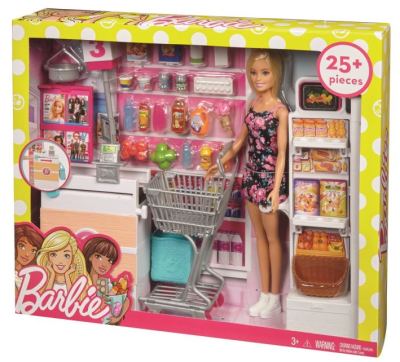 Koffer supermarkt met pop - Barbie