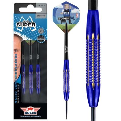 Bull's Mario Vandenbogaerde Shell Coated Brass 21 gram.
Darts Weight 21gram - Darts Length +54mm - Darts Width 8-8.05mm
Grip : wave incision