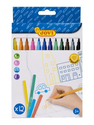 Afwasbare viltstiften in gemengde kleuren - etui 12st