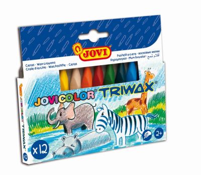 Driehoekige waskrijtjes gemengde kleuren - etui 12st