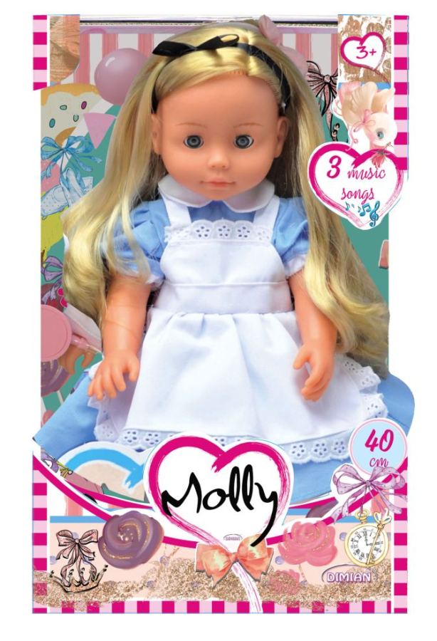 Pop met blauw kleedje - Molly Alice - 40 cm