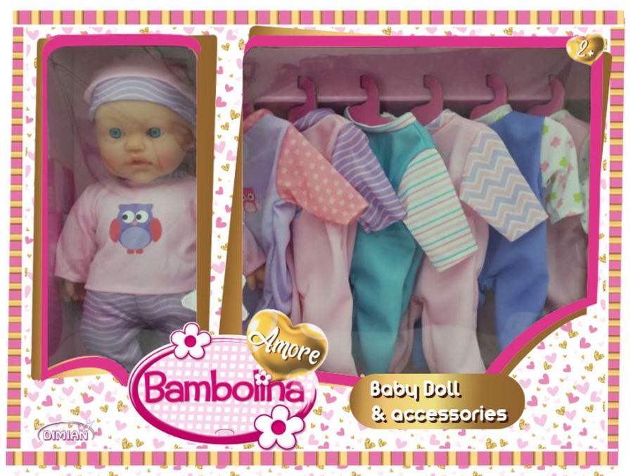 Poupée bébé avec 6 tenues supplémentaires - 30 cm