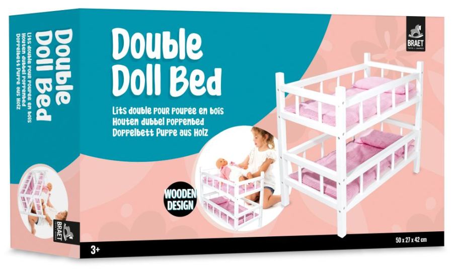Dubbel bed voor pop  - Braet T&G - wit - 50x27x42 cm