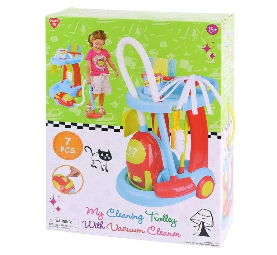 Chariot de ménage avec aspirateur - sur piles - 7 st