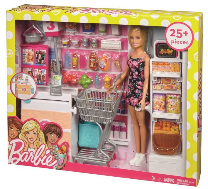 Koffer supermarkt met pop - Barbie