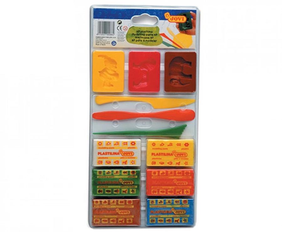 Blister 3 vormen, 3 modelleerhulpjes + 6 stuks modelleerklei
