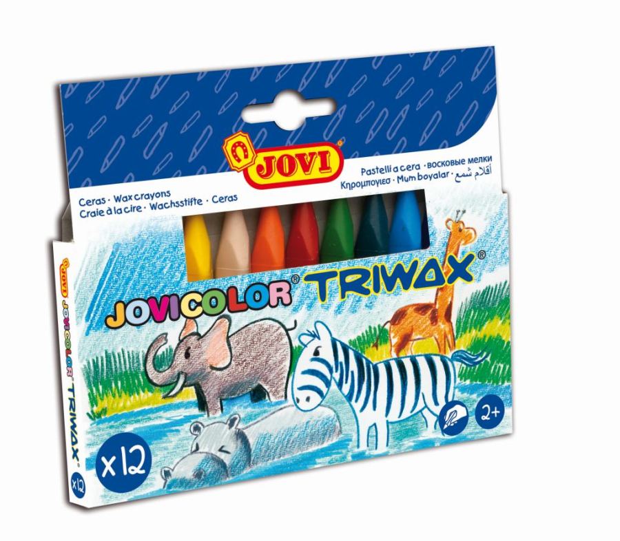 Driehoekige waskrijtjes gemengde kleuren - etui 12st